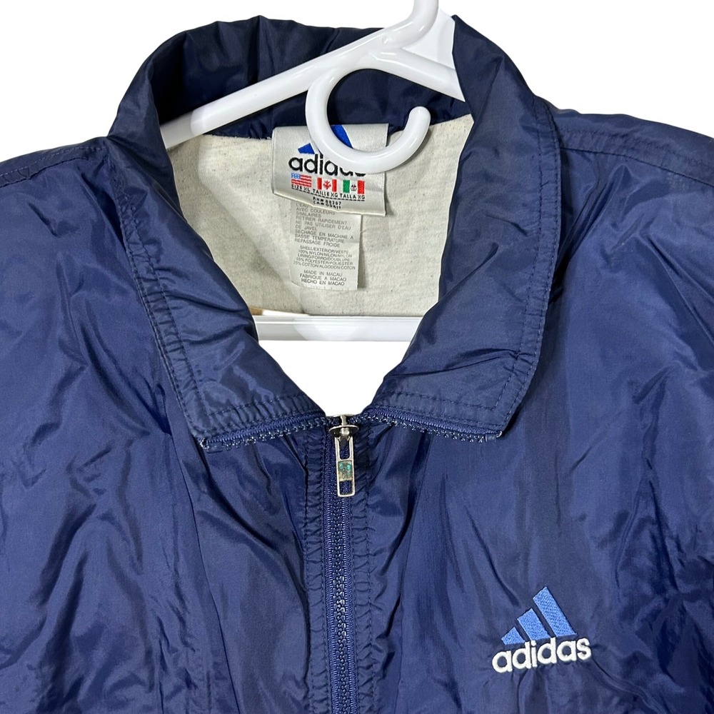 Vintage 90s Adidas Track Jacket Full Zip Navy Blue White Blue Stripes Mens XL